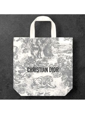 Dior Grey Tote Shopping Bag Medium Embroidered Logo New Authentic